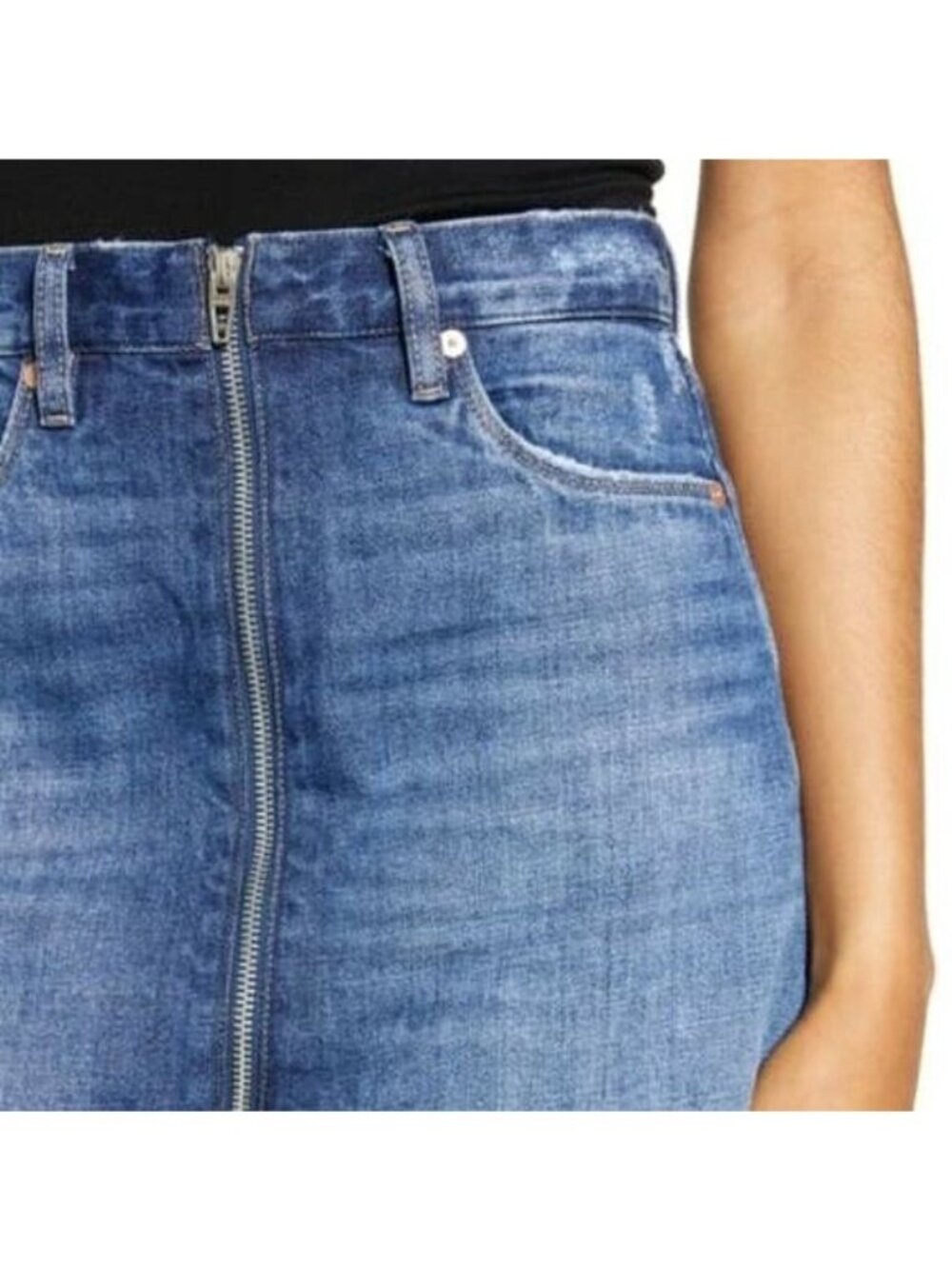 ⭐BLANKNYC Womens Size 27 Denim Mini Skirt Zip Front Raw Hem Blue Western Y2K New - Picture 7 of 8